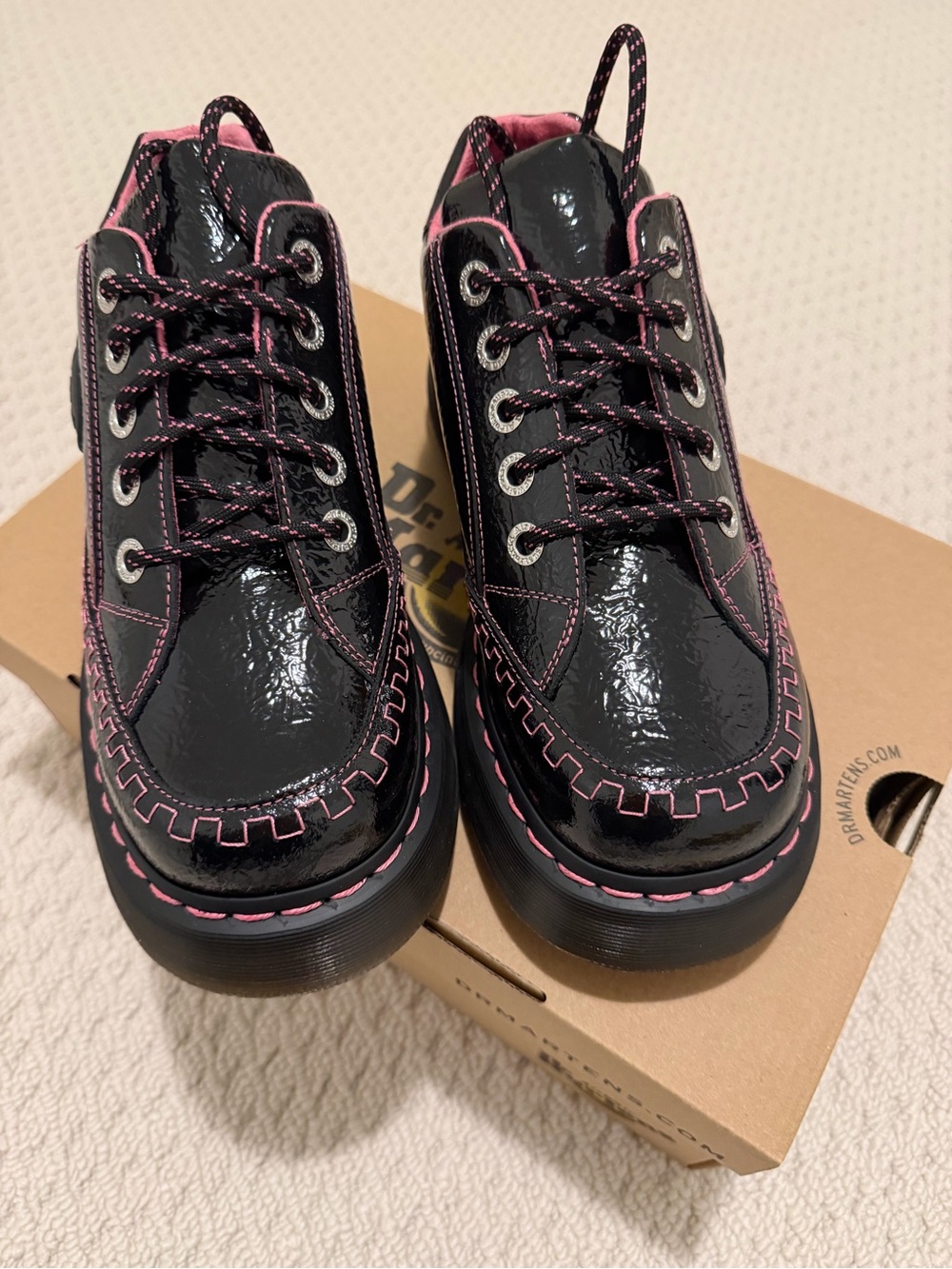 Kids Black and Pink Platform Lace-Up Shoes